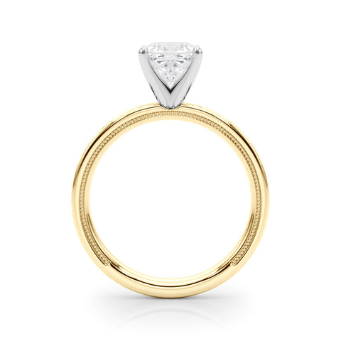 Yellow gold Cushion Solitaire Diamond Ring with Milgrain and Black Enamel X Pattern Band