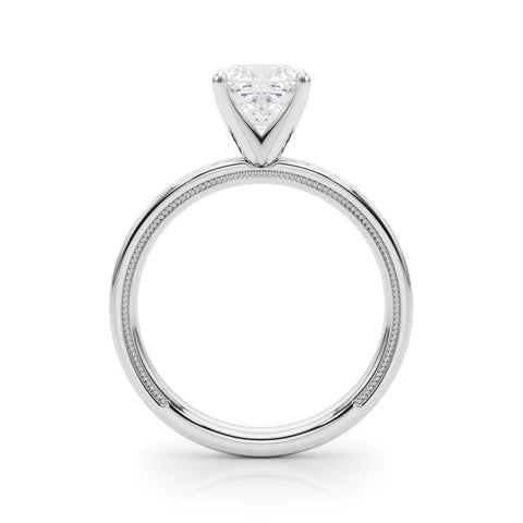 Platinum Cushion Solitaire Diamond Ring with Milgrain and Black Enamel X Pattern Band