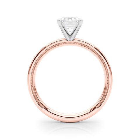 Rose gold Emerald Solitaire Diamond Ring with Milgrain and Black Enamel X Pattern Band