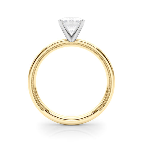 Yellow gold Radiant Solitaire Diamond Ring with Milgrain and Black Enamel X Pattern Band