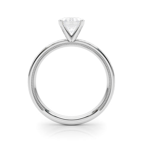 White gold Radiant Solitaire Diamond Ring with Milgrain and Black Enamel X Pattern Band