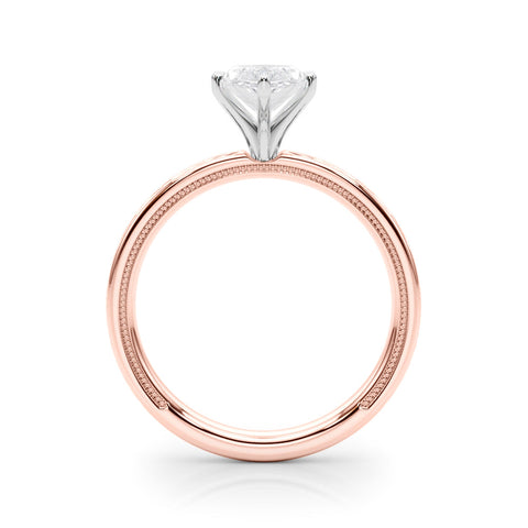 Rose gold Marquise Solitaire Diamond Ring with Milgrain and Black Enamel X Pattern Band
