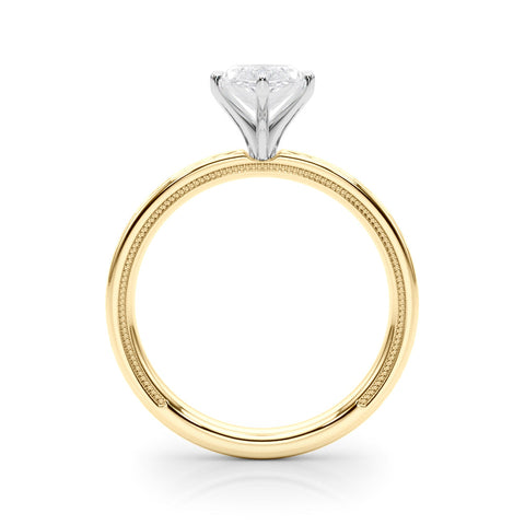 Yellow gold Marquise Solitaire Diamond Ring with Milgrain and Black Enamel X Pattern Band