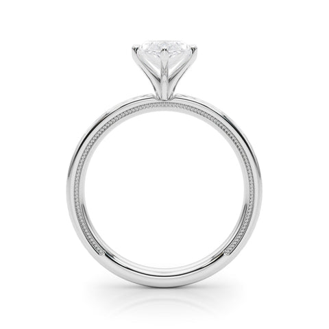 Platinum Marquise Solitaire Diamond Ring with Milgrain and Black Enamel X Pattern Band