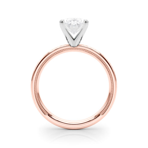 Rose gold Oval Solitaire Diamond Ring with Milgrain and Black Enamel X Pattern Band