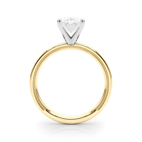 Yellow gold Oval Solitaire Diamond Ring with Milgrain and Black Enamel X Pattern Band