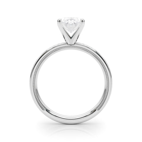 White gold Oval Solitaire Diamond Ring with Milgrain and Black Enamel X Pattern Band