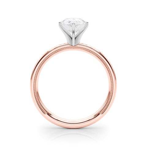 Rose gold Pear Solitaire Diamond Ring with Milgrain and Black Enamel X Pattern Band