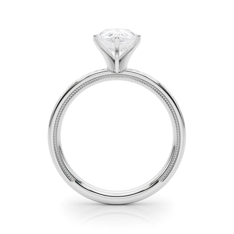 White gold Pear Solitaire Diamond Ring with Milgrain and Black Enamel X Pattern Band