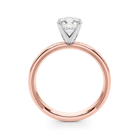 Rose gold Round Solitaire Diamond Ring with Milgrain and Black Enamel X Pattern Band