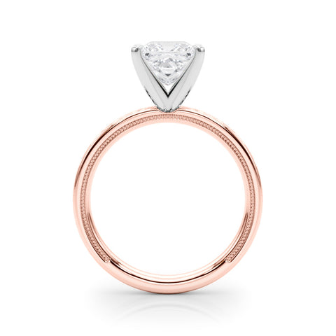 Rose gold Princess Solitaire Diamond Ring with Milgrain and Black Enamel X Pattern Band