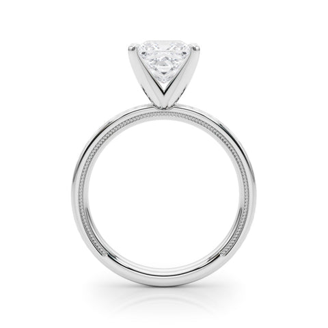 White gold Princess Solitaire Diamond Ring with Milgrain and Black Enamel X Pattern Band