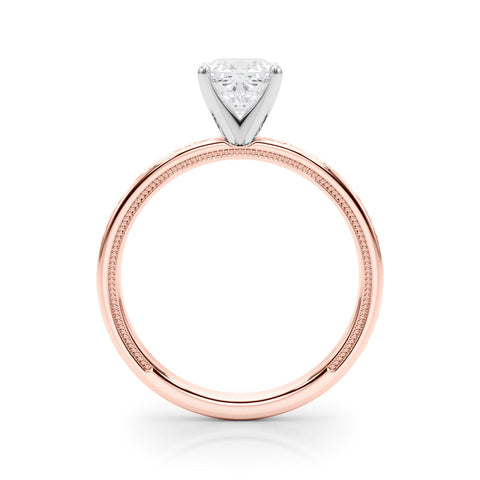 Rose gold Cushion Solitaire Diamond Engagement Ring with XO Engraved Band and Four-Prong Setting