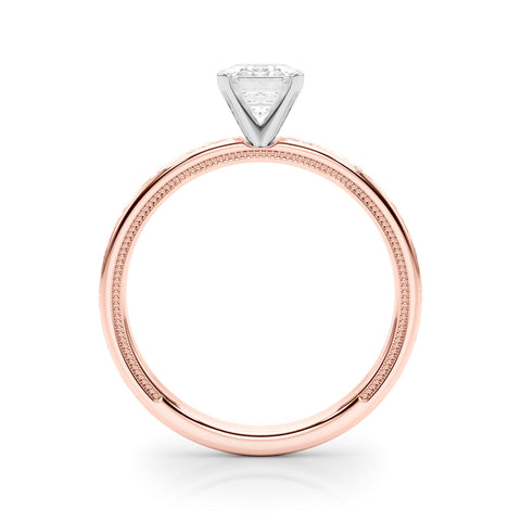 Rose gold Emerald Solitaire Diamond Engagement Ring with XO Engraved Band and Four-Prong Setting