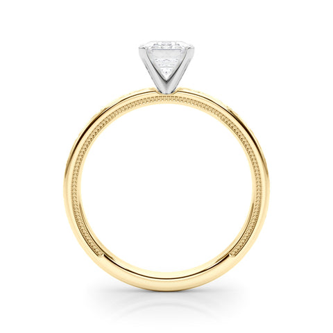 Yellow gold Radiant Solitaire Diamond Engagement Ring with XO Engraved Band and Four-Prong Setting