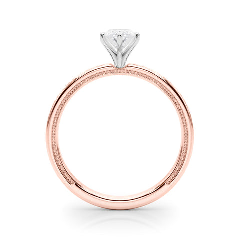 Rose gold Marquise Solitaire Diamond Engagement Ring with XO Engraved Band and Four-Prong Setting