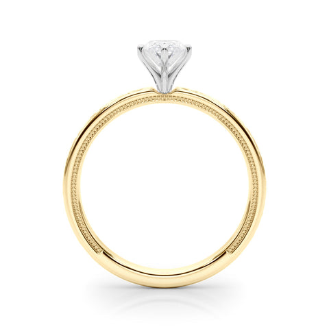 Yellow gold Marquise Solitaire Diamond Engagement Ring with XO Engraved Band and Four-Prong Setting