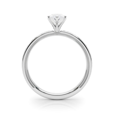Platinum Marquise Solitaire Diamond Engagement Ring with XO Engraved Band and Four-Prong Setting
