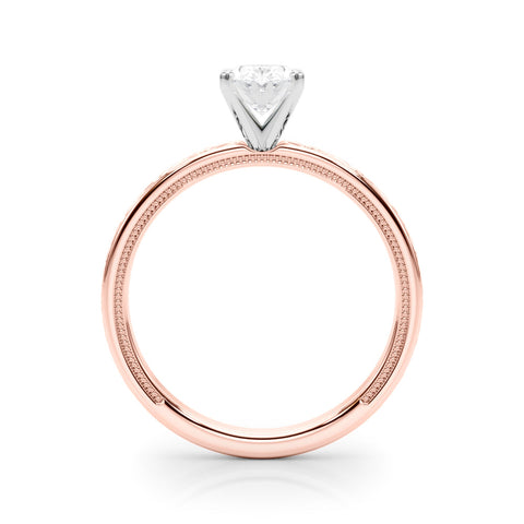 Rose gold Oval Solitaire Diamond Engagement Ring with XO Engraved Band and Four-Prong Setting