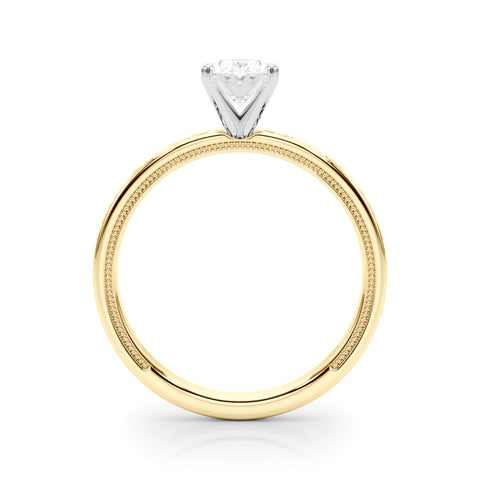Yellow gold Oval Solitaire Diamond Engagement Ring with XO Engraved Band and Four-Prong Setting