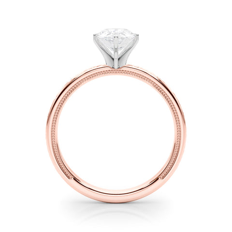 Rose gold Pear Solitaire Diamond Engagement Ring with XO Engraved Band and Four-Prong Setting