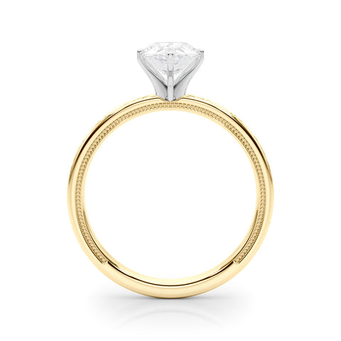Yellow gold Pear Solitaire Diamond Engagement Ring with XO Engraved Band and Four-Prong Setting