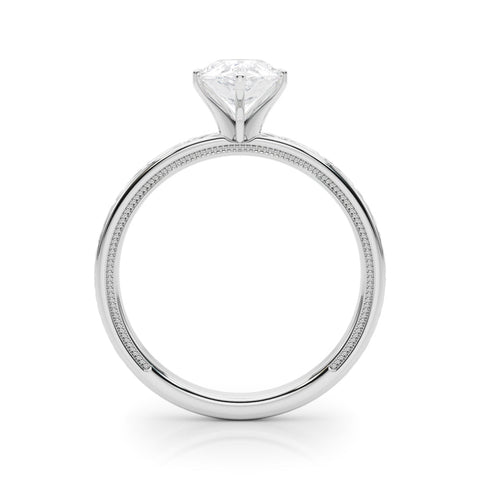 White gold Pear Solitaire Diamond Engagement Ring with XO Engraved Band and Four-Prong Setting