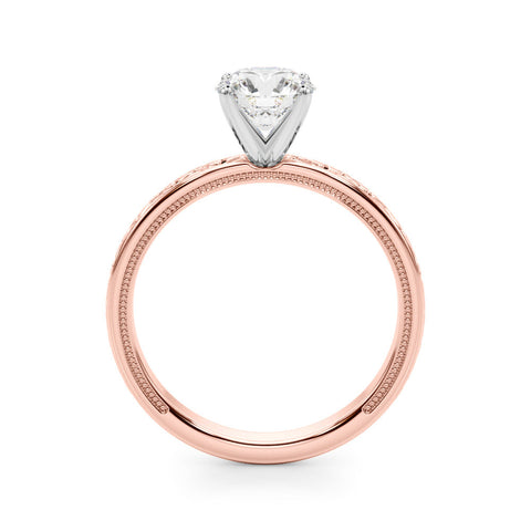 Rose gold Round Solitaire Diamond Engagement Ring with XO Engraved Band and Four-Prong Setting
