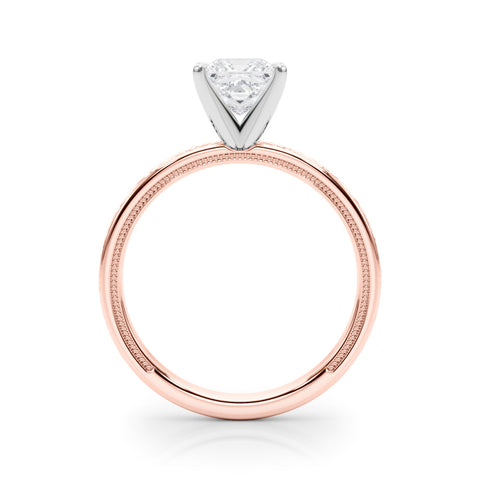 Rose gold Princess Solitaire Diamond Engagement Ring with XO Engraved Band and Four-Prong Setting