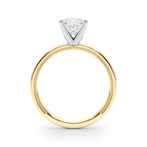 Yellow gold Princess Solitaire Diamond Engagement Ring with XO Engraved Band and Four-Prong Setting