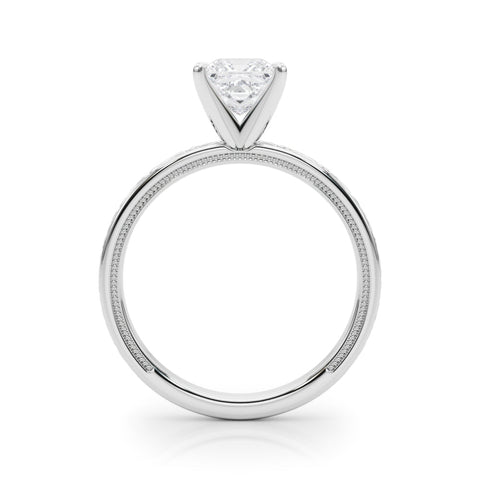Platinum Princess Solitaire Diamond Engagement Ring with XO Engraved Band and Four-Prong Setting