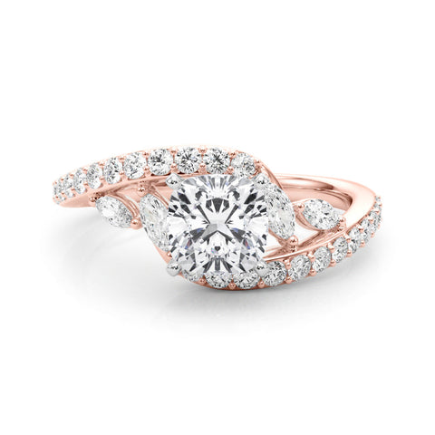 Rose gold Cushion Solitaire with Pavé Twist Band and Four-Prong Setting