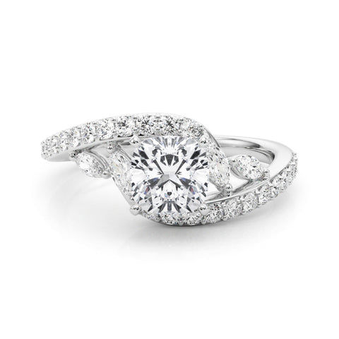 White gold Cushion Solitaire with Pavé Twist Band and Four-Prong Setting