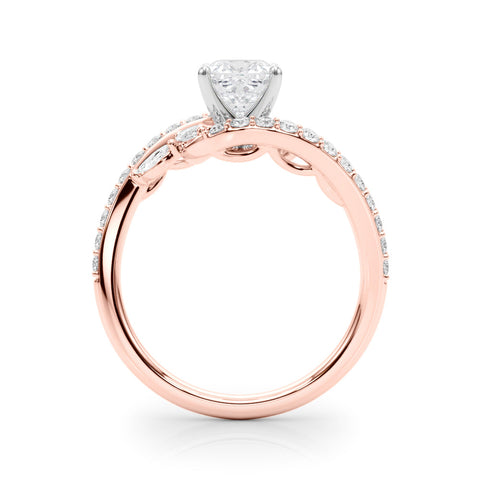 Rose gold Cushion Solitaire with Pavé Twist Band and Four-Prong Setting