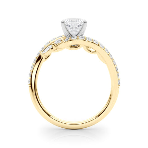 Yellow gold Cushion Solitaire with Pavé Twist Band and Four-Prong Setting