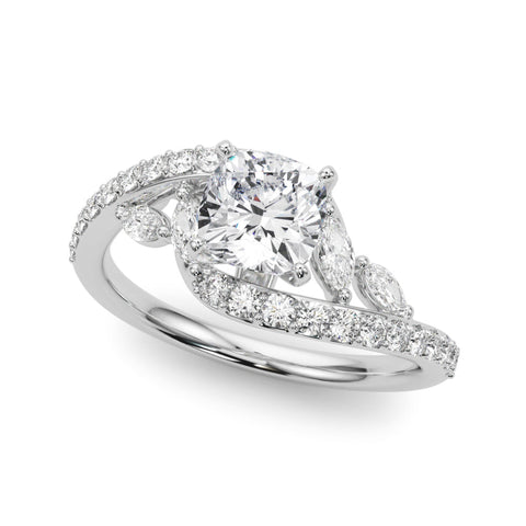 White gold Cushion Solitaire with Pavé Twist Band and Four-Prong Setting
