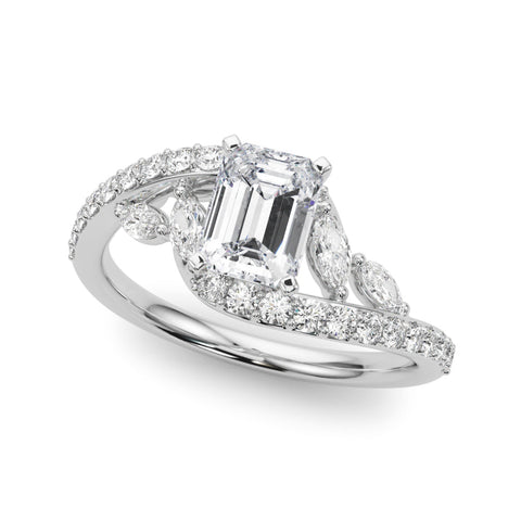 White gold Radiant Solitaire with Pavé Twist Band and Four-Prong Setting