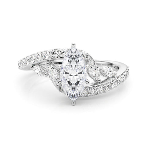 White gold Marquise Solitaire with Pavé Twist Band and Four-Prong Setting