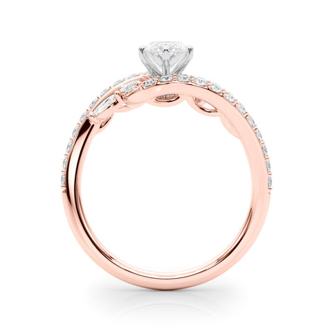 Rose gold Marquise Solitaire with Pavé Twist Band and Four-Prong Setting