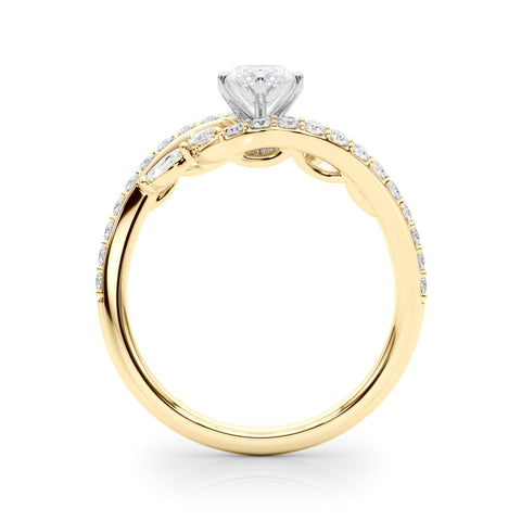 Yellow gold Marquise Solitaire with Pavé Twist Band and Four-Prong Setting