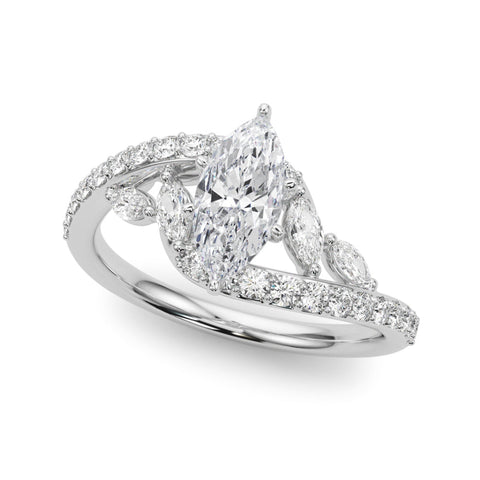 White gold Marquise Solitaire with Pavé Twist Band and Four-Prong Setting