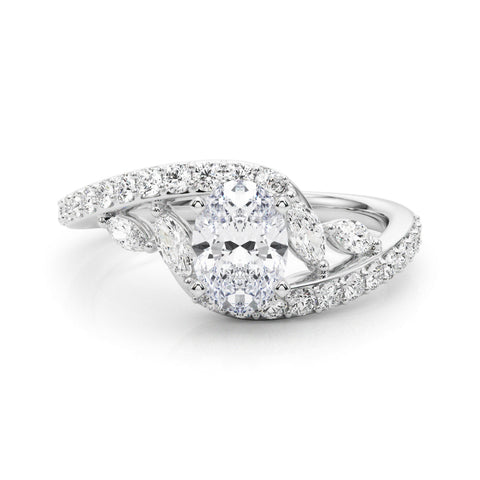 White gold Oval Solitaire with Pavé Twist Band and Four-Prong Setting