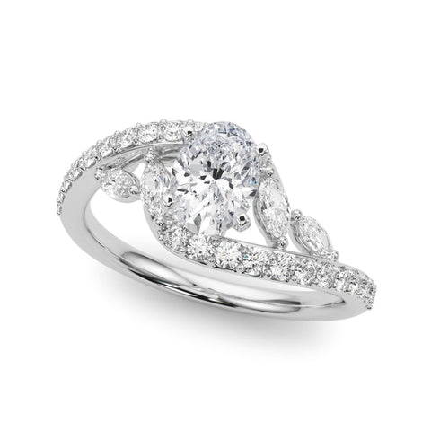 White gold Oval Solitaire with Pavé Twist Band and Four-Prong Setting