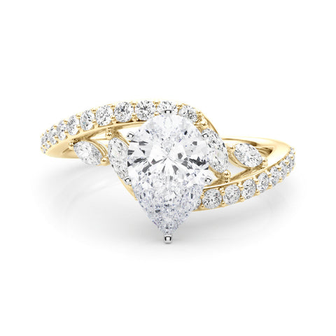 Yellow gold Pear Solitaire with Pavé Twist Band and Four-Prong Setting