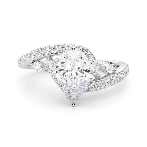 White gold Pear Solitaire with Pavé Twist Band and Four-Prong Setting