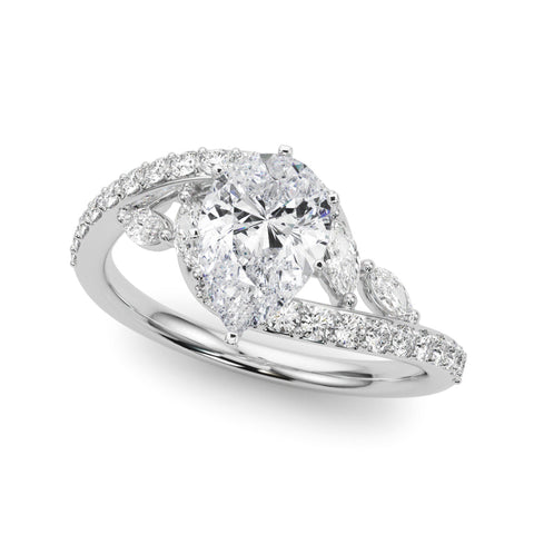 White gold Pear Solitaire with Pavé Twist Band and Four-Prong Setting