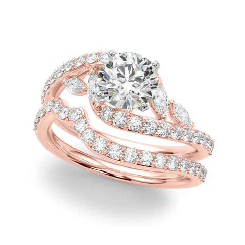Rose gold Round Solitaire with Pavé Twist Band and Four-Prong Setting