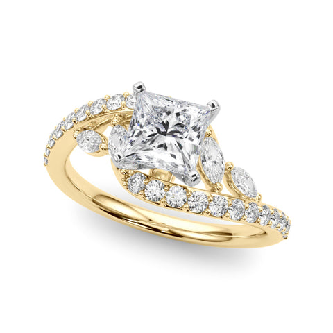 Yellow gold Princess Solitaire with Pavé Twist Band and Four-Prong Setting
