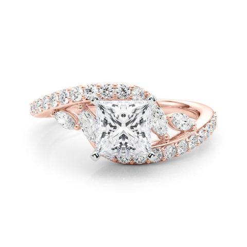 Rose gold Princess Solitaire with Pavé Twist Band and Four-Prong Setting