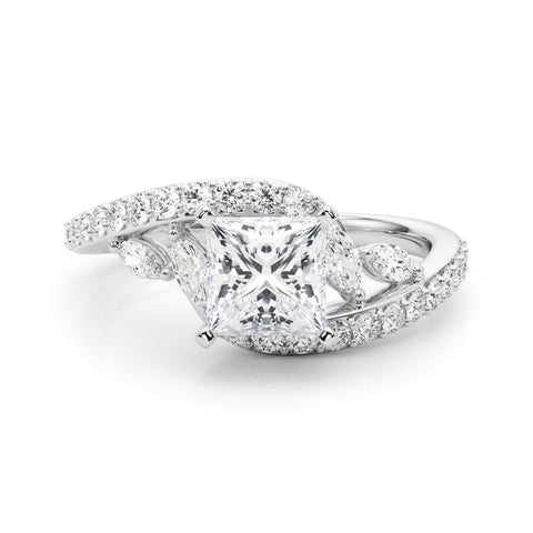 White gold Princess Solitaire with Pavé Twist Band and Four-Prong Setting